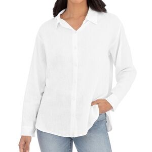 Blank NYC White  Button-Up Linen Shirt Relaxed Fit